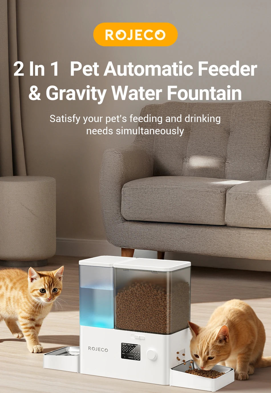Automatic Pet Feeder Water Fountain 8.5L Button Version Dog Food Dispenser Water Refill 2 in 1 Drinking Feeding Supplies