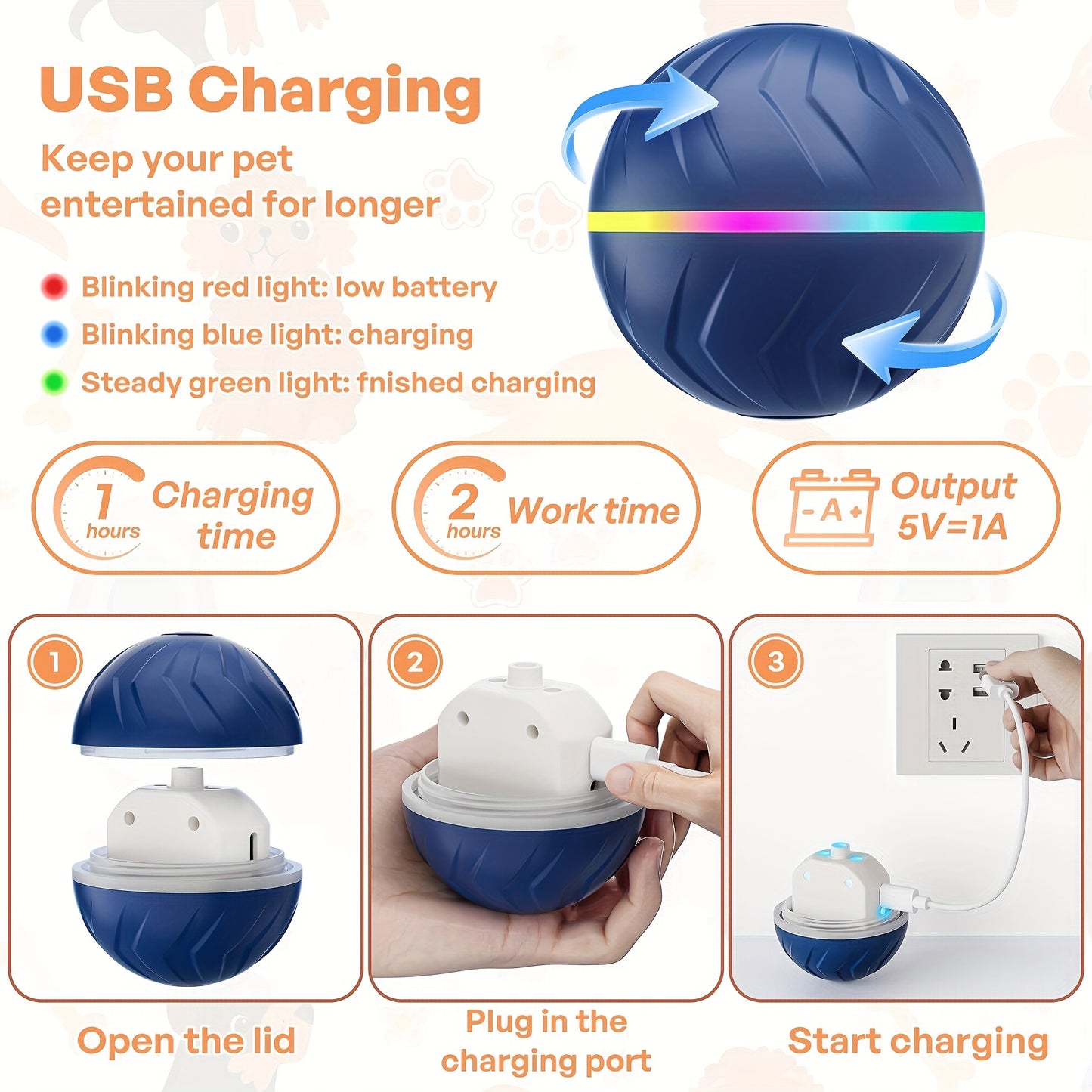 PETGRAVITY Motion-Activated Bouncing Ball β USB Rechargeable Interactive Toy for Dogs & Cats