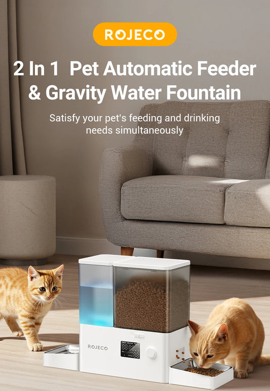 Automatic Pet Feeder Water Fountain 8.5L Button Version Dog Food Dispenser Water Refill 2 in 1 Drinking Feeding Supplies